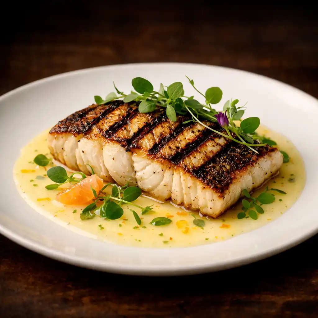Grilled barramundi fillet with lemon myrtle and citrus beurre blanc